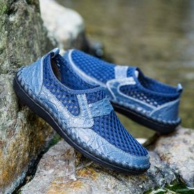 Spring Summer Autumn Mesh Slip-on Leather Shoe Men Casual Sport Loafers Breathable Trend Fashion Water Footwear Soft Comfortable (Color: Blue, size: 38)
