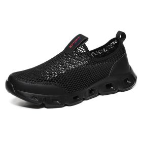 Male Slip-on Mesh Running Trainers Men Outdoor Aqua Shoes Breathable Lightweight Quick-drying Wading Water Sport Camping Sneaker (Color: Black, size: 43)
