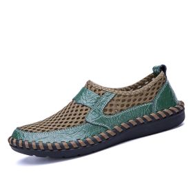 Spring Summer Autumn Mesh Slip-on Leather Shoe Men Casual Sport Loafers Breathable Trend Fashion Water Footwear Soft Comfortable (Color: Green, size: 47)