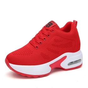 Women High Top Walking Footwear 9 Cm Wedges Sports Shoes Thick Sole Fitness Sneakers Outdoor Ladies Running Jogging Trainers (Color: Red Women Shoes, size: 35)