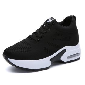 Women High Top Walking Footwear 9 Cm Wedges Sports Shoes Thick Sole Fitness Sneakers Outdoor Ladies Running Jogging Trainers (Color: Black Women Shoes, size: 34)