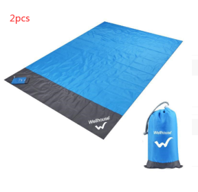 Camping Mat Waterproof Beach Blanket Outdoor Portable Picnic Ground Mat Mattress (Color: Blue gray 2pcs, Style: 200CMx210CM)