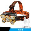 5 LED USB Rechargeable Headlamp; Portable Built-in 18650 Battery Head Flash Light; Waterproof For Expedition Outdoor Camping Fishing